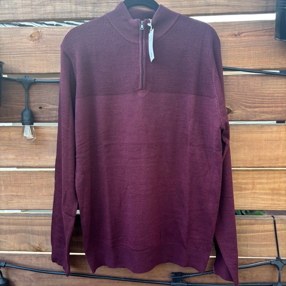 H2H Quarter Zip Sweater Mens XL Burgundy NWT‎ Ribbed Mock Neck Pullover